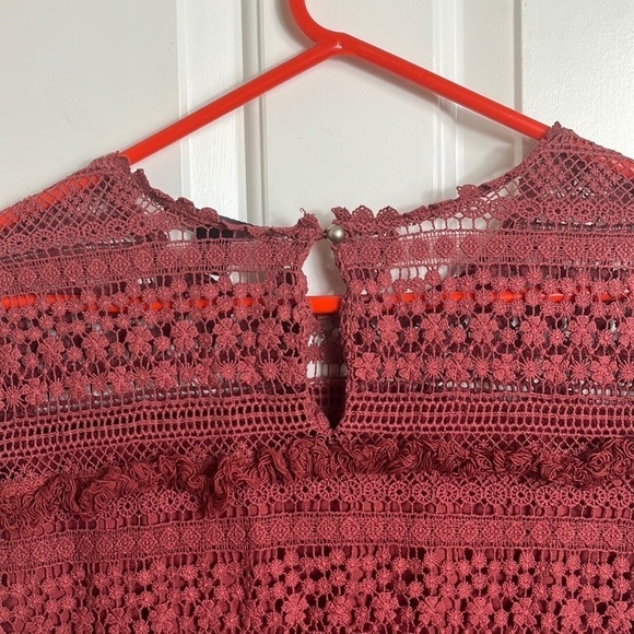 Anthropologie Zero to Sky Fringed Lace Boho Burgundy Tunic Dress Size Small - Picture 11 of 13